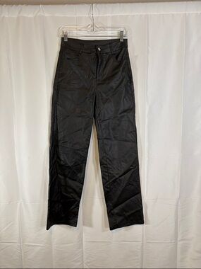 Classic Black leather Straight-Leg Pants